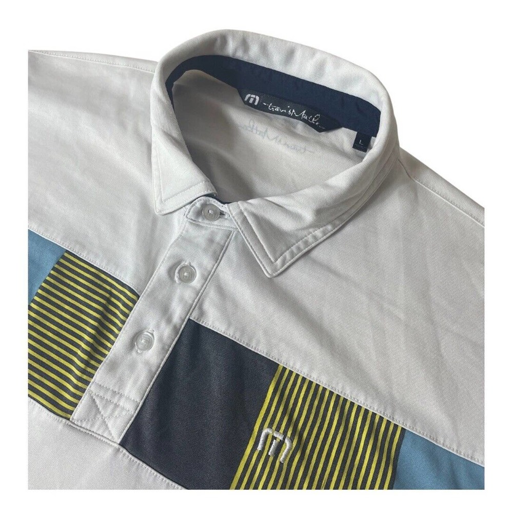 Travis Matthew Polo Shirt Mens Large‎ White Golf Striped Casual Pullover Top
